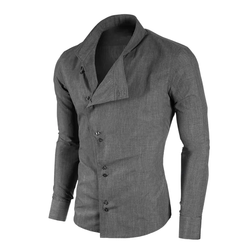 Men's Vintage Casual Linen Stand Collar Long Sleeve Shirt 90114579TO sold by Manly