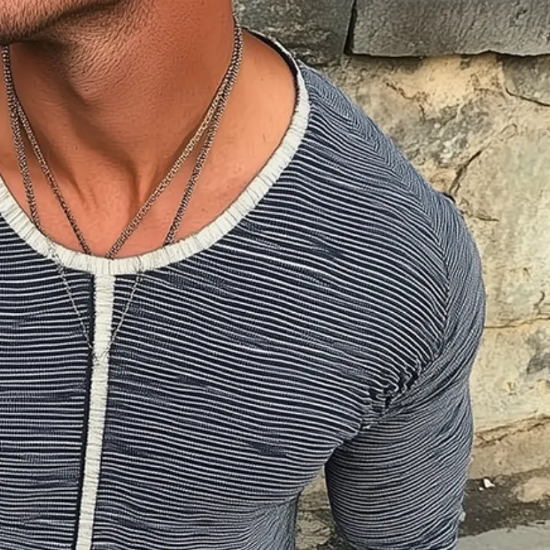 Men's Retro Casual Striped Printed Round Neck Long Sleeve T-Shirt 21041887TO sold by Manly product image thumbnail 3