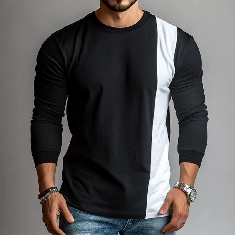 Men's Retro Casual Stitching Round Neck Long Sleeve T-Shirt 62079252TO sold by Manly product image thumbnail 2