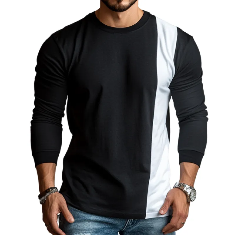 Men's Retro Casual Stitching Round Neck Long Sleeve T-Shirt 62079252TO sold by Manly