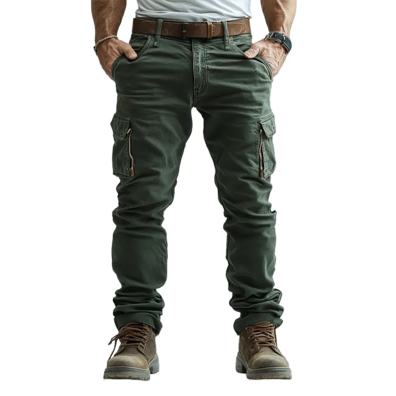 Men's Solid Color Straight Zipper Pockets Cargo Pants 27968276Z sold by Manly