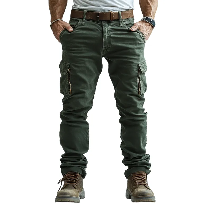 Men's Solid Color Straight Zipper Pockets Cargo Pants 27968276Z sold by Manly