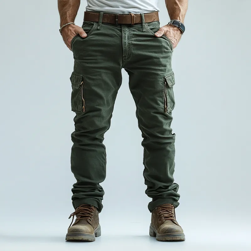 Men's Solid Color Straight Zipper Pockets Cargo Pants 27968276Z sold by Manly product image thumbnail 2