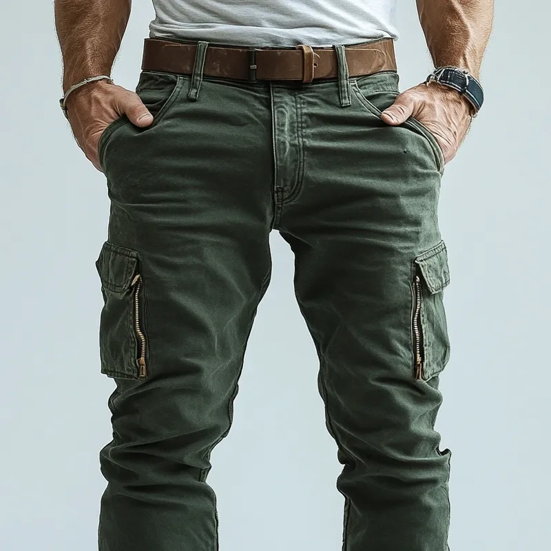 Men's Solid Color Straight Zipper Pockets Cargo Pants 27968276Z sold by Manly product image thumbnail 3