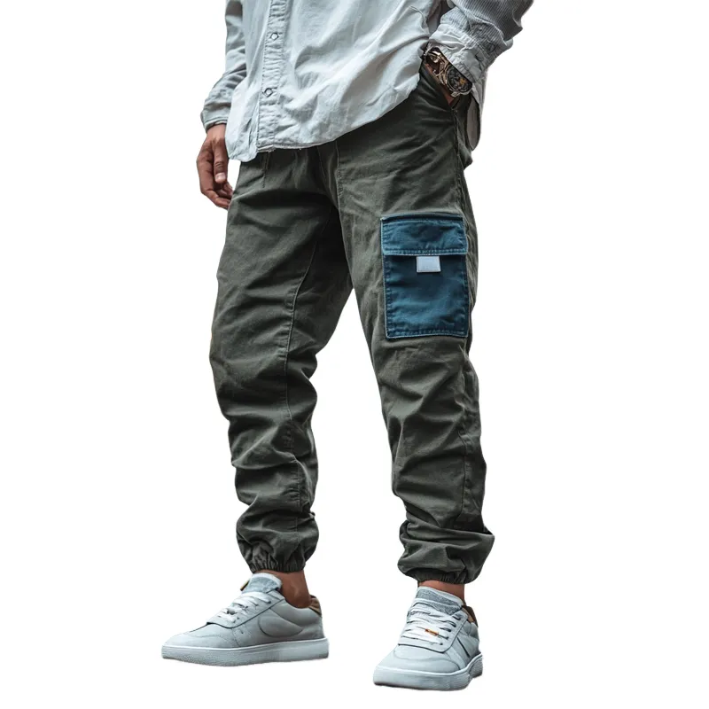 Men's Fashion Colorblock Pockets Elastic Waist Cargo Pants 97430315Z sold by Manly