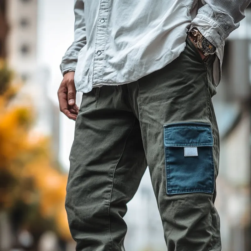 Men's Fashion Colorblock Pockets Elastic Waist Cargo Pants 97430315Z sold by Manly product image thumbnail 3