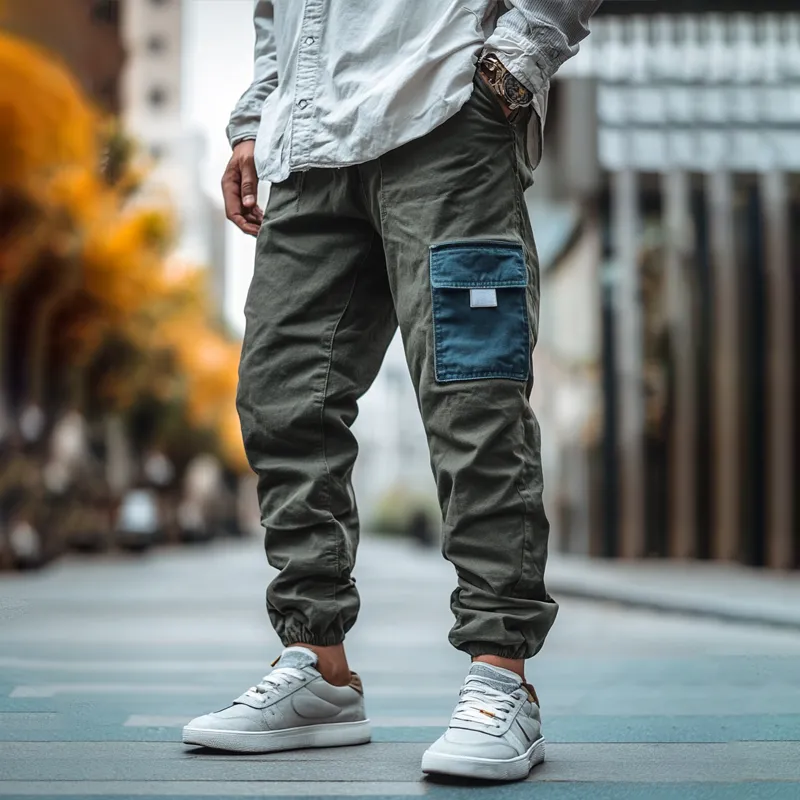 Men's Fashion Colorblock Pockets Elastic Waist Cargo Pants 97430315Z sold by Manly product image thumbnail 2