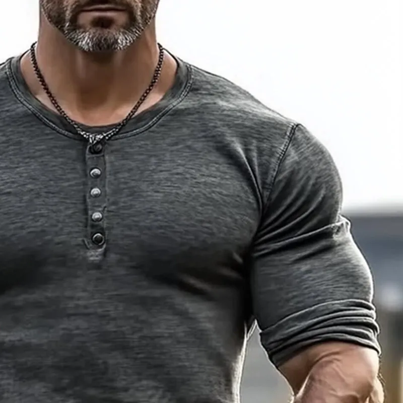 Men's Vintage Henley Long Sleeve T-Shirt 48055440X sold by Manly product image thumbnail 3