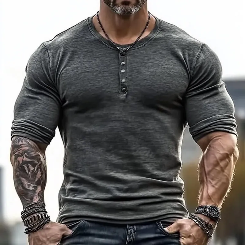 Men's Vintage Henley Long Sleeve T-Shirt 48055440X sold by Manly product image thumbnail 2