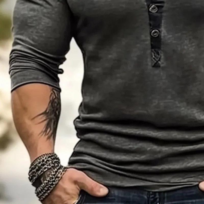 Men's Lace-up V-neck Long Sleeve T-shirt 19151937X sold by Manly product image thumbnail 3