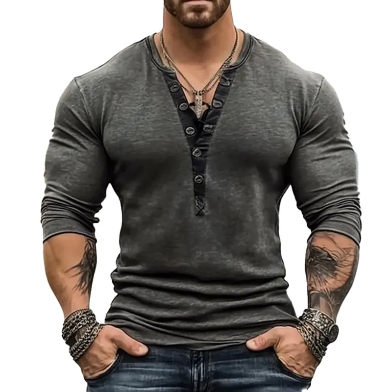 Men's Lace-up V-neck Long Sleeve T-shirt 19151937X sold by Manly