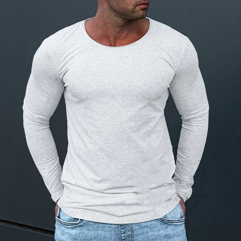 Men's Solid Color Round Neck Long Sleeve T-shirt 82838953X sold by Manly product image thumbnail 2