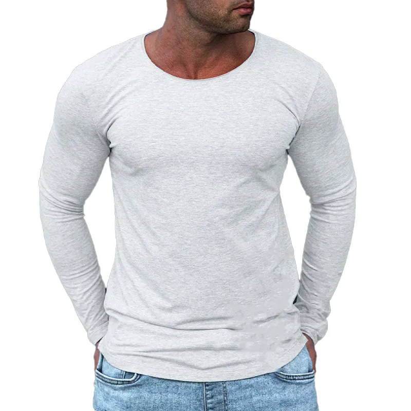 Men's Solid Color Round Neck Long Sleeve T-shirt 82838953X sold by Manly