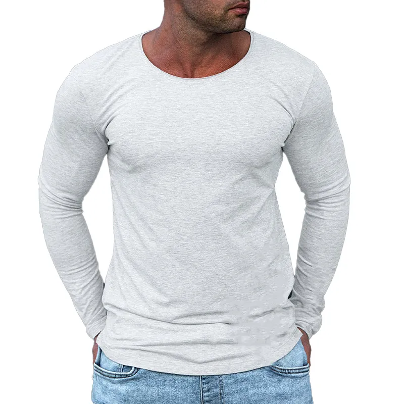 Men's Solid Color Round Neck Long Sleeve T-shirt 82838953X sold by Manly