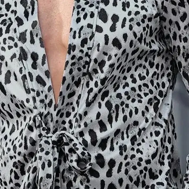 Men's Leopard Print Long Sleeve Lace-up Shirt 76082790X sold by Manly product image thumbnail 3