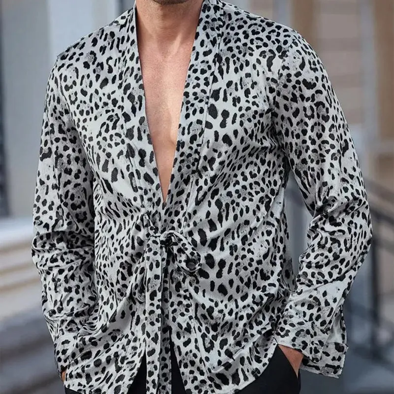 Men's Leopard Print Long Sleeve Lace-up Shirt 76082790X sold by Manly product image thumbnail 2