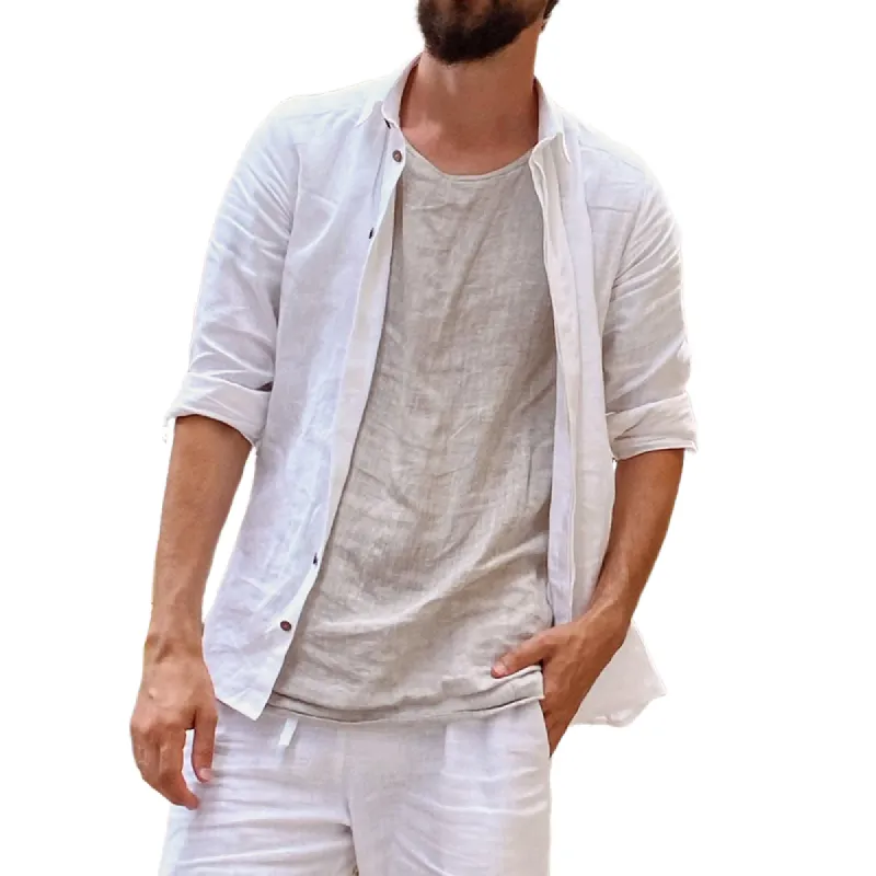 Men's Cotton and Linen Casual Lapel Long-sleeved Shirt 43112178X sold by Manly