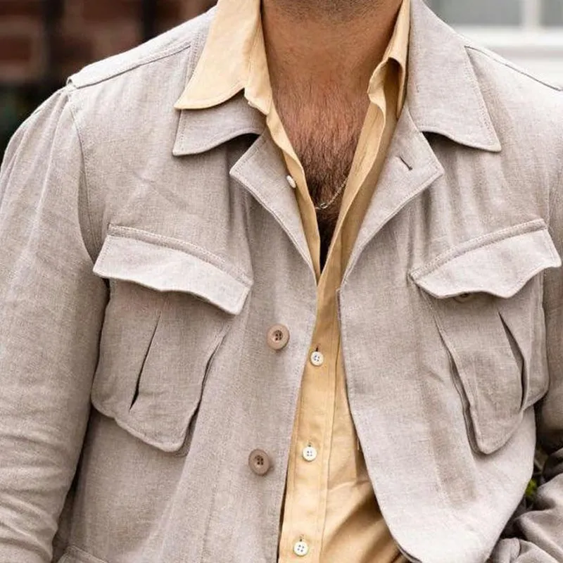 Men's Cotton and Linen Casual Multi-pocket Blazer 12343934X sold by Manly product image thumbnail 4