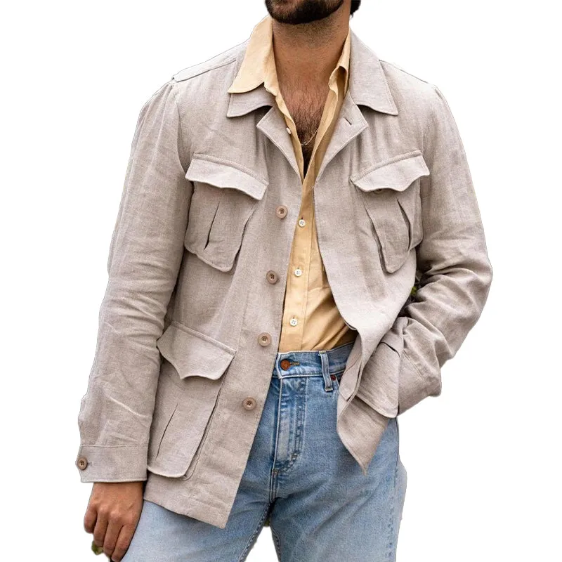 Men's Cotton and Linen Casual Multi-pocket Blazer 12343934X sold by Manly