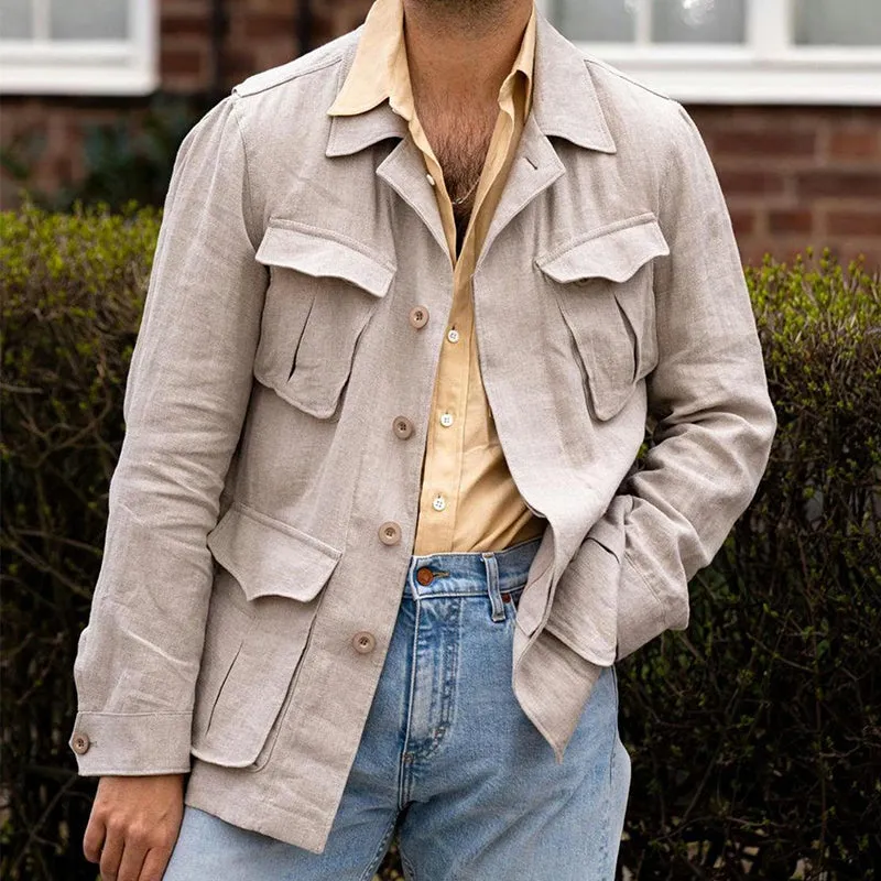 Men's Cotton and Linen Casual Multi-pocket Blazer 12343934X sold by Manly product image thumbnail 3