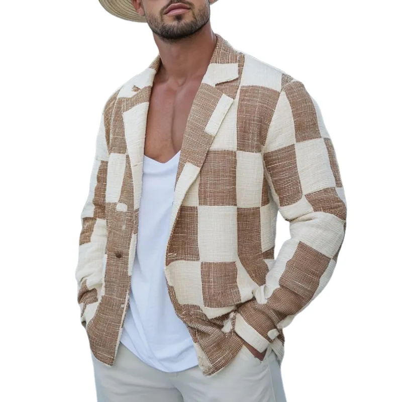 Men's Fashion Plaid Cotton and Linen Lapel Single Breasted Blazer 95020382Y sold by Manly