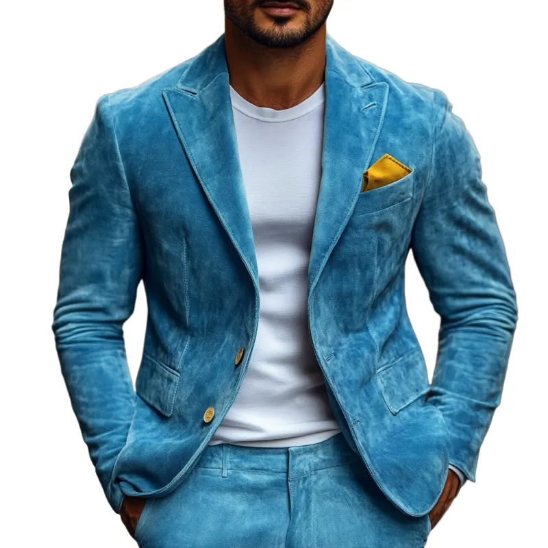 Men's Fashion Suede Single-Breasted Peak Collar Blazer 32574615Y sold by Manly