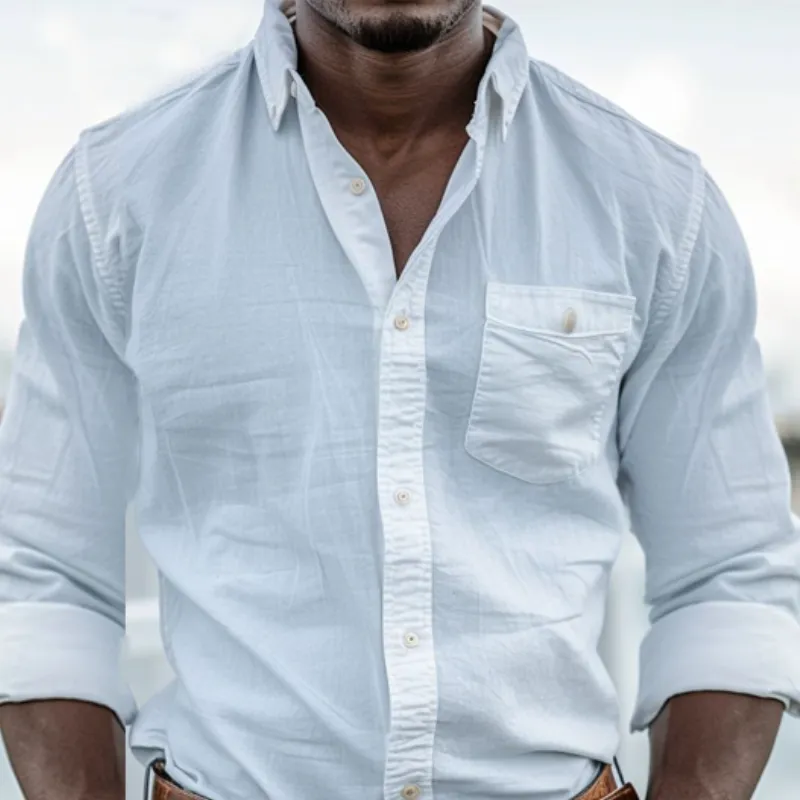 Men's Fashion Solid Chest Pocket Lapel Long-Sleeved Shirt 97437837Y sold by Manly product image thumbnail 2