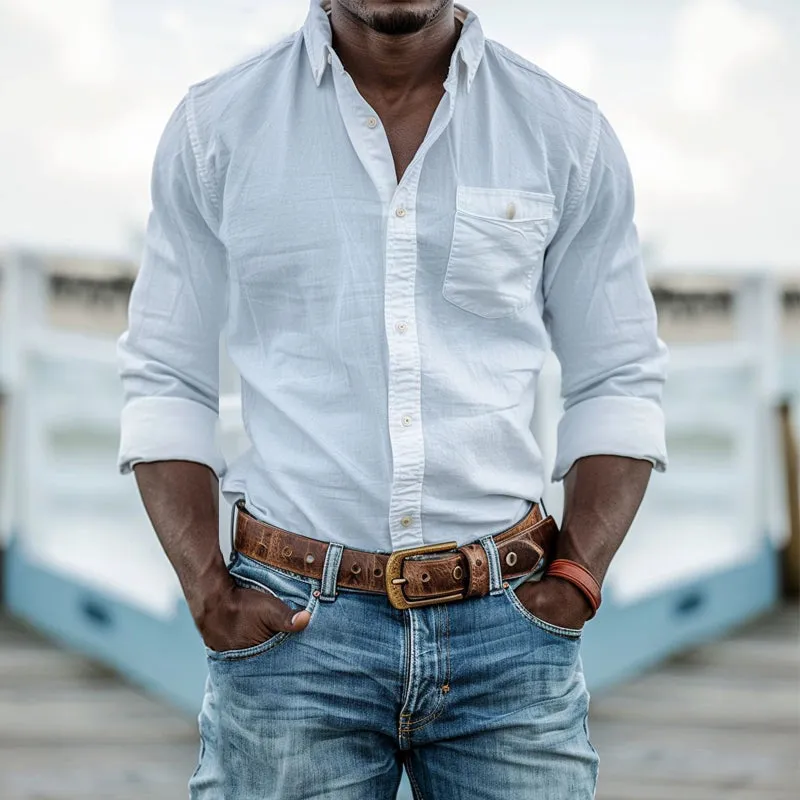 Men's Fashion Solid Chest Pocket Lapel Long-Sleeved Shirt 97437837Y sold by Manly product image thumbnail 3