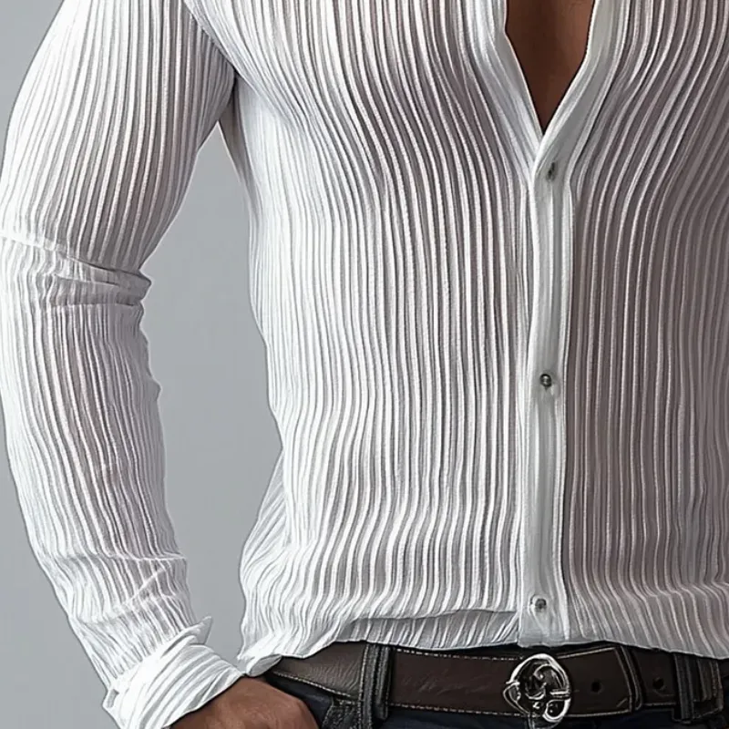 Men Fashion Pleated Slim Fit Lapel Long Sleeve Shirt 62380133Y sold by Manly product image thumbnail 2