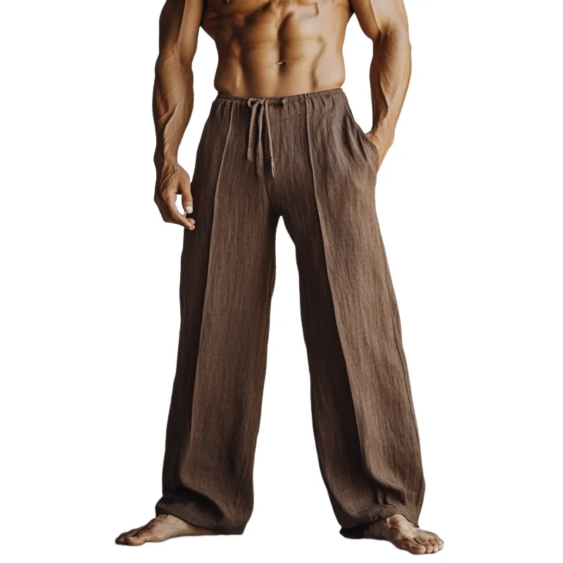 Men's Fashion Cotton And Linen Drawstring Straight Pants 92331013Y sold by Manly