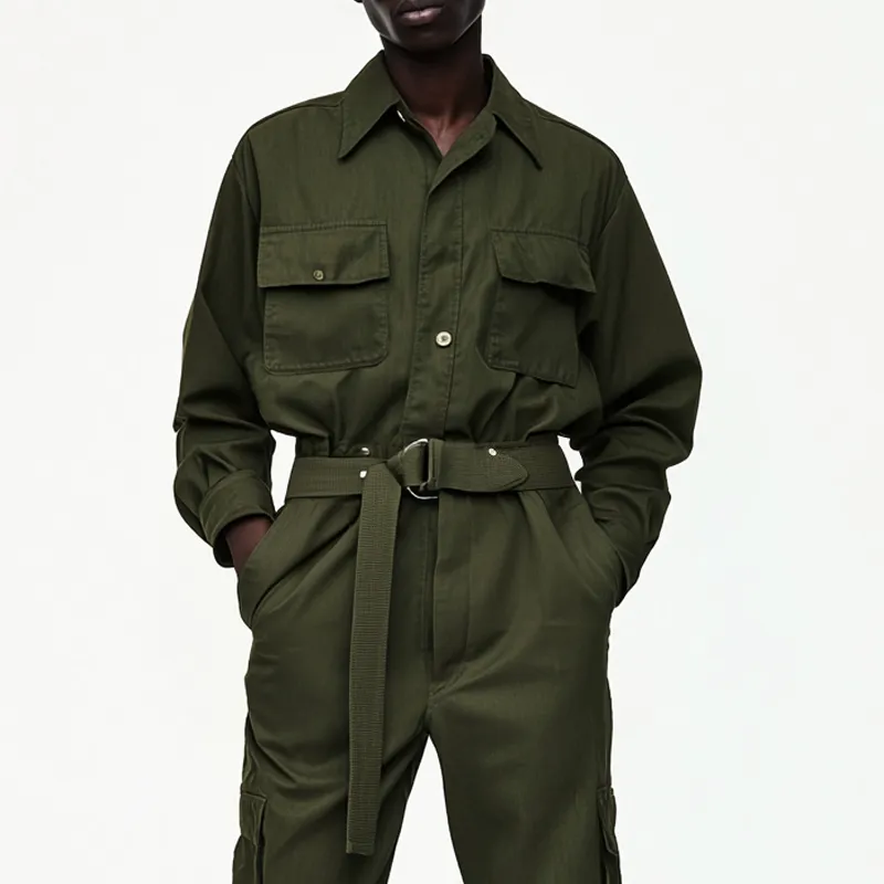 Men's Solid Color Lapel Long Sleeve Multi-pocket Cargo Jumpsuit 29998184Z sold by Manly product image thumbnail 3