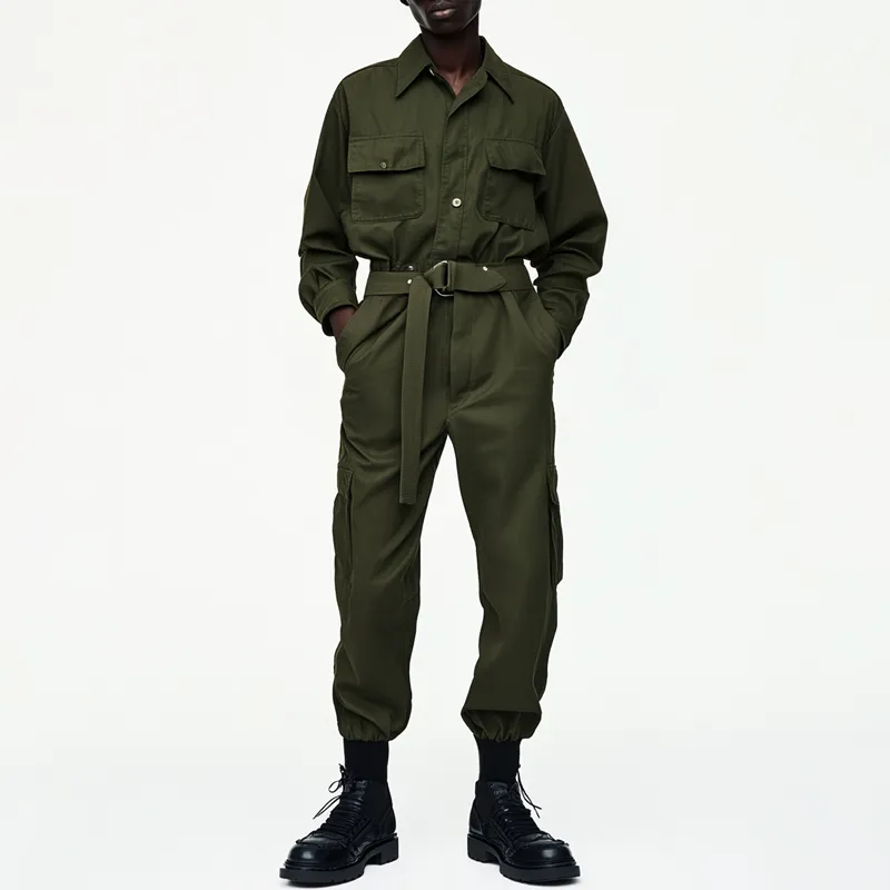Men's Solid Color Lapel Long Sleeve Multi-pocket Cargo Jumpsuit 29998184Z sold by Manly product image thumbnail 2