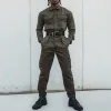 Men's Solid Color Lapel Long Sleeve Multi-pocket Cargo Jumpsuit 33009489Z sold by Manly