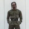 Men's Solid Color Lapel Long Sleeve Multi-pocket Cargo Jumpsuit 33009489Z sold by Manly