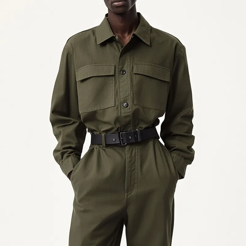 Men's Solid Color Lapel Long Sleeve Multi-pocket Cargo Jumpsuit 86523872Z sold by Manly product image thumbnail 3