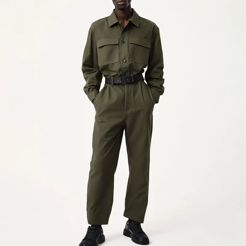 Men's Solid Color Lapel Long Sleeve Multi-pocket Cargo Jumpsuit 86523872Z sold by Manly product image thumbnail 2