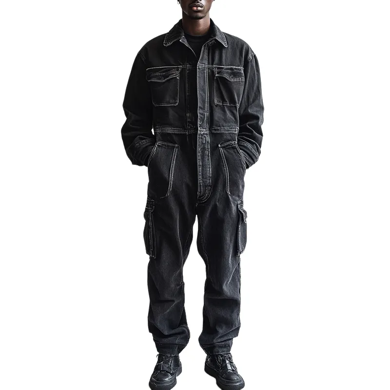 Men's Fashion Denim Long Sleeve Multi-pocket Cargo Jumpsuit 78556096Z sold by Manly