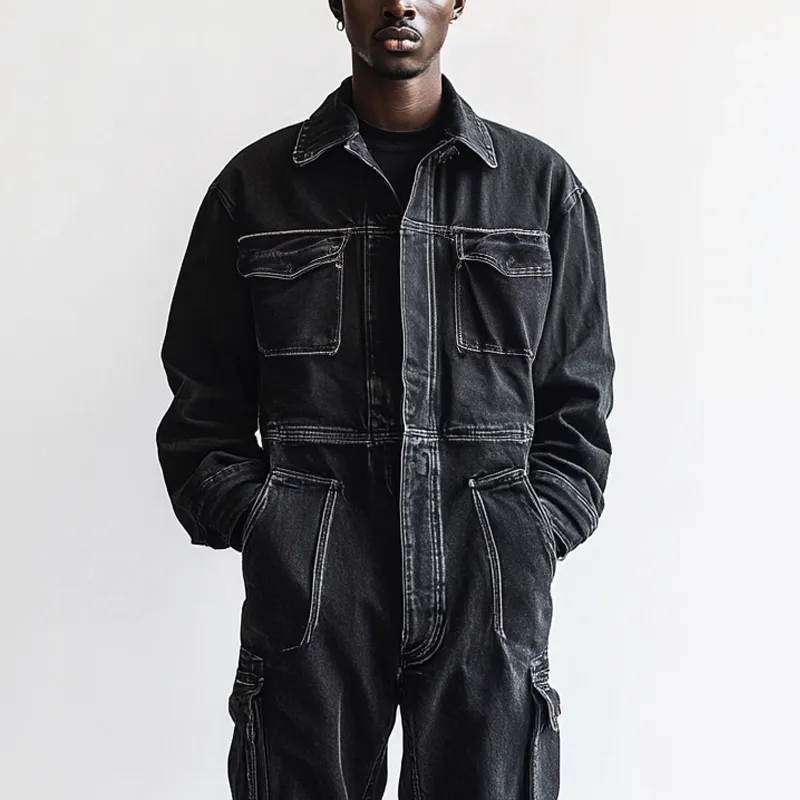 Men's Fashion Denim Long Sleeve Multi-pocket Cargo Jumpsuit 78556096Z sold by Manly product image thumbnail 3
