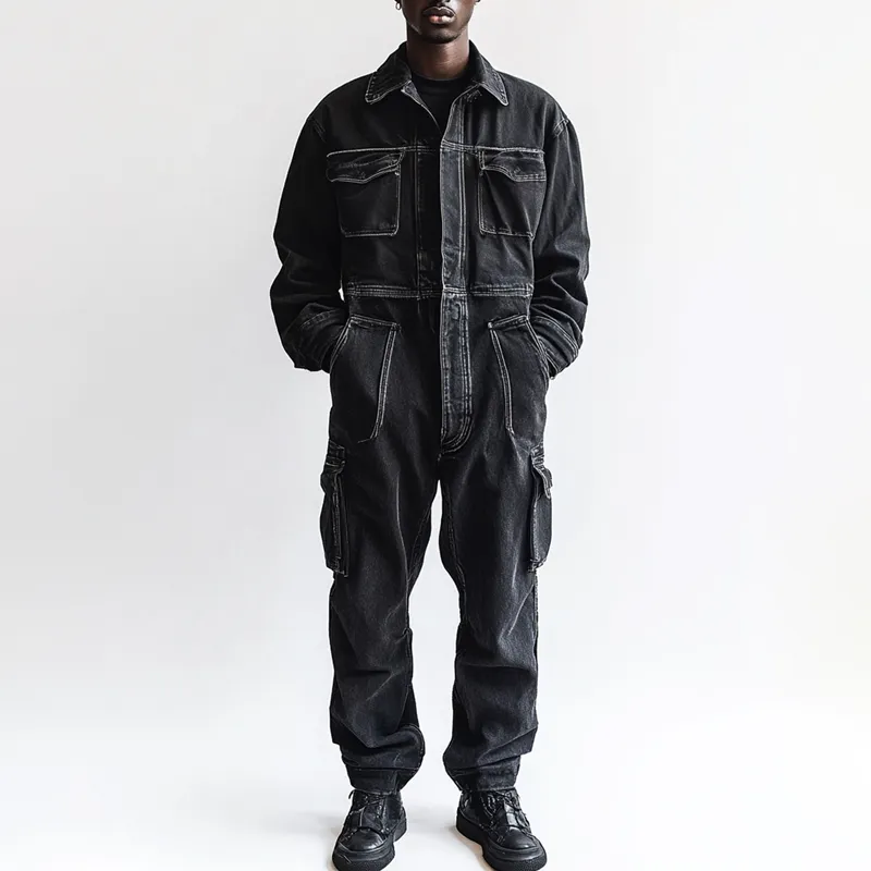 Men's Fashion Denim Long Sleeve Multi-pocket Cargo Jumpsuit 78556096Z sold by Manly product image thumbnail 2