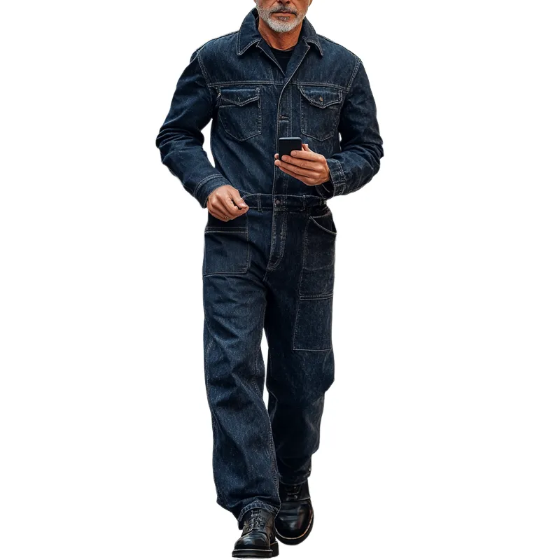 Men's Fashion Denim Long Sleeve Multi-pocket Cargo Jumpsuit 94892027Z sold by Manly