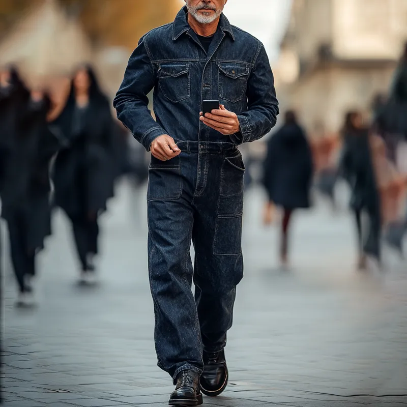 Men's Fashion Denim Long Sleeve Multi-pocket Cargo Jumpsuit 94892027Z sold by Manly product image thumbnail 2