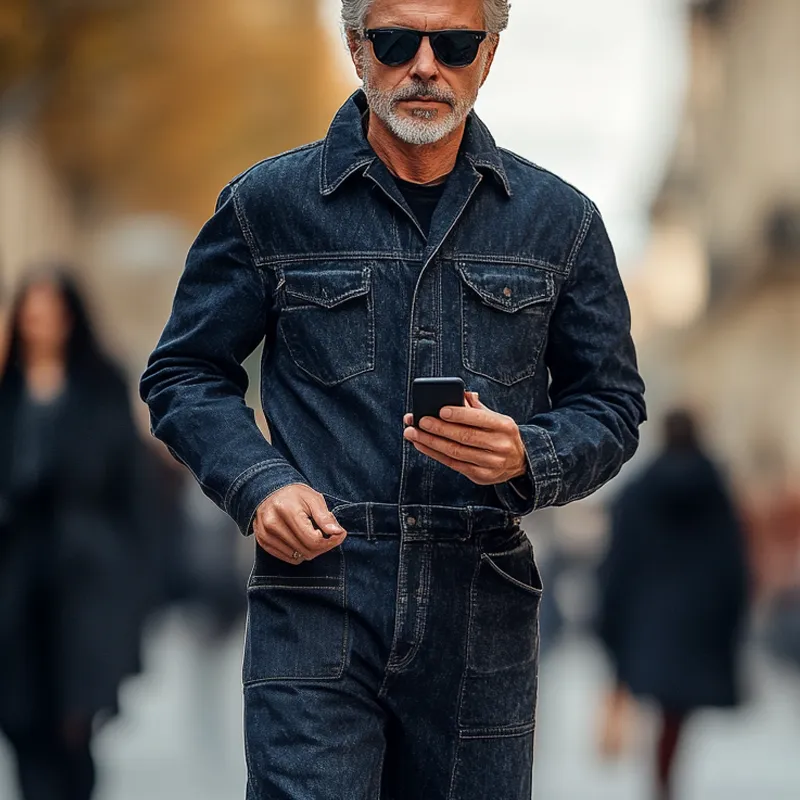 Men's Fashion Denim Long Sleeve Multi-pocket Cargo Jumpsuit 94892027Z sold by Manly product image thumbnail 3