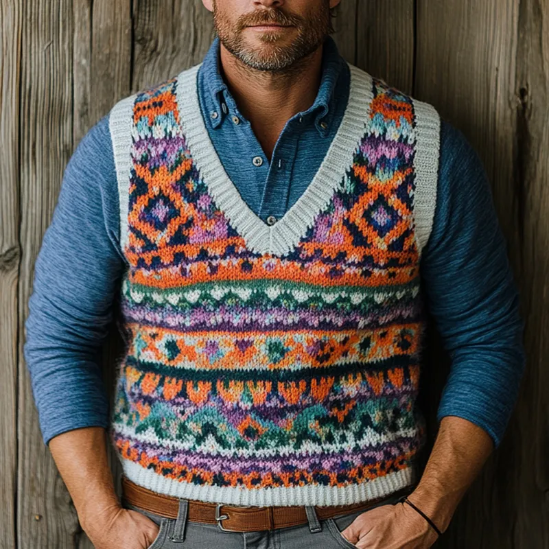 Men's Retro Geometric V-Neck Sleeveless Knit Vest 50318349Z sold by Manly product image thumbnail 2