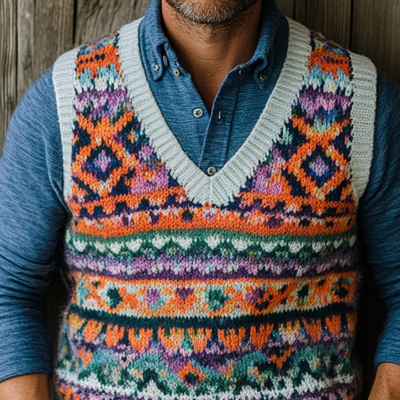 Men's Retro Geometric V-Neck Sleeveless Knit Vest 50318349Z sold by Manly product image thumbnail 3