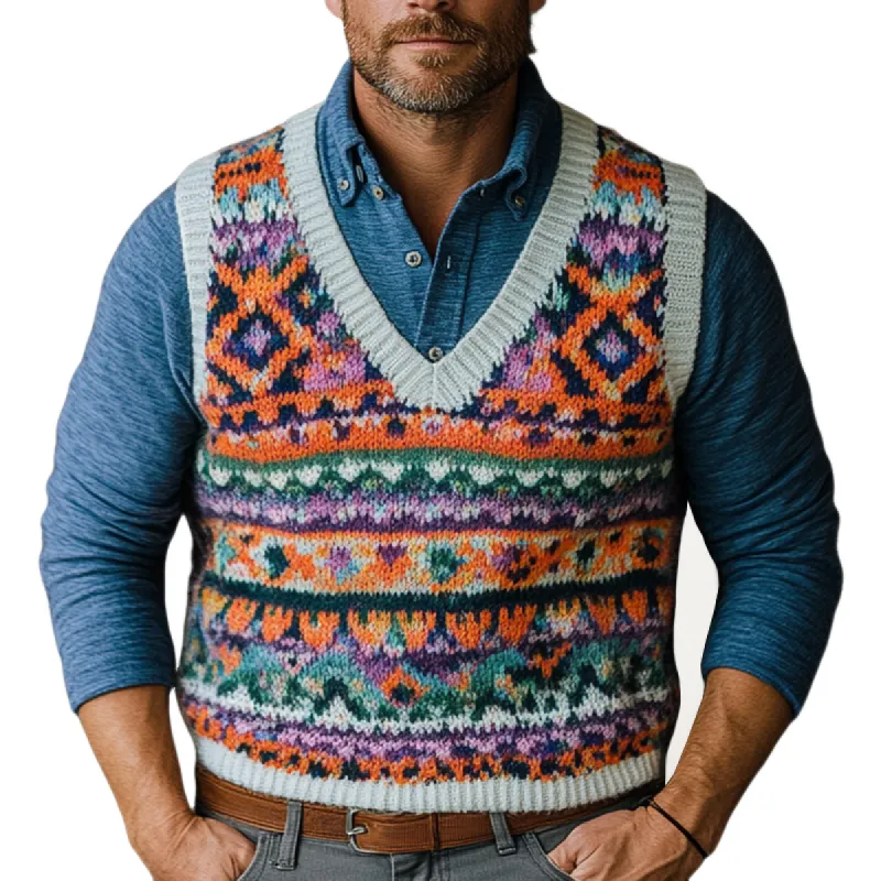 Men's Retro Geometric V-Neck Sleeveless Knit Vest 50318349Z sold by Manly