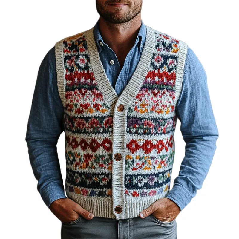 Men's Retro Geometric V-Neck Sleeveless Knit Vest 50287631Z sold by Manly