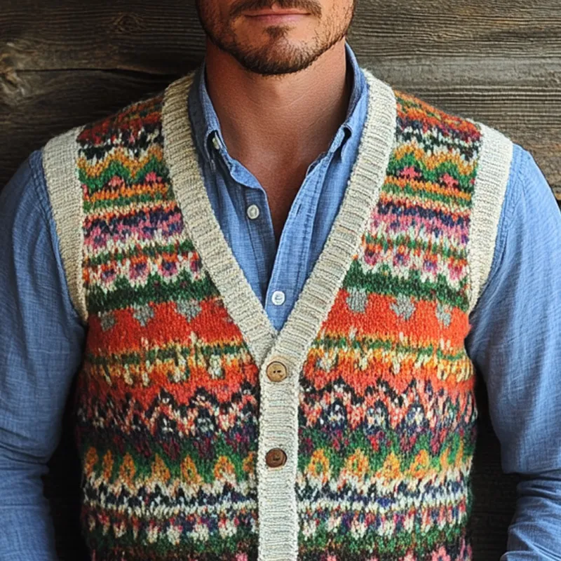 Men's Retro Geometric V-Neck Sleeveless Knit Vest 21243386Z sold by Manly product image thumbnail 3