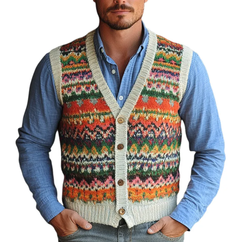 Men's Retro Geometric V-Neck Sleeveless Knit Vest 21243386Z sold by Manly