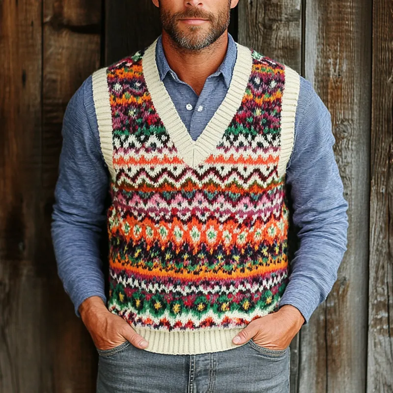 Men's Retro Geometric V-Neck Sleeveless Knit Vest 81075474Z sold by Manly product image thumbnail 2