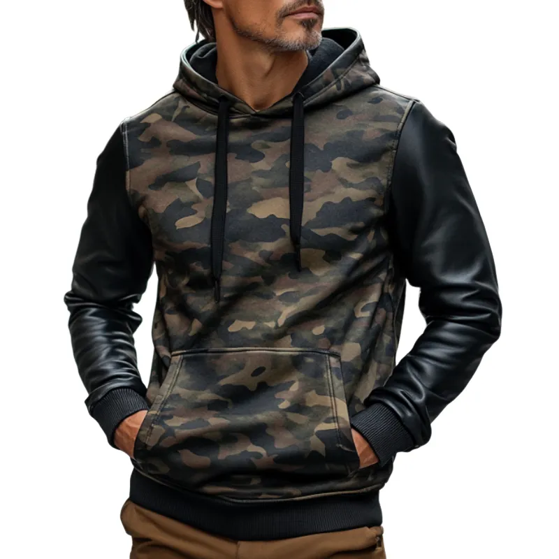 Men's Casual Fashion Camouflage Patchwork Hoodie 59756950F sold by Manly